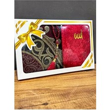 ayhanhome Hediyelik Tafta Saçaklı Bordo Seccade Yasin Tesbih Seti Polyester Malzeme
