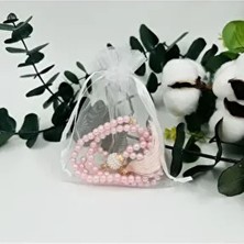 Lena Gift Workshop Pembe Tül Keseli İnci Tesbih Düz Desenli 10 Adet Hediyelik Set