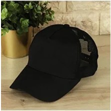 Yazlık Fileli Düz Renk Arkası Ayaralanabilir Şapka