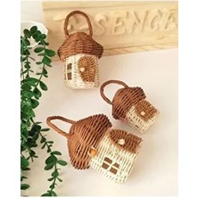 3’lü Dekoratif Rattan Bambu Hasır Mantar Sepet, Çocuk Odası Hasır Sepet