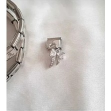 kubotique 316 l Parlak Çelik Taşlı Kurdele Fiyonk Charm Metalik Renkli Bileklik Uyumlu