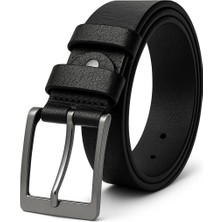 Hakiki Deri Kumaş Pantolon Kemeri Siyah Nikel Tokalı /3.3 cm 