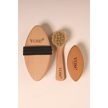 3' Lü Set Doğal At Kılı Selülit Fırçası (Black Rose) + Yüz Fırçası + Tırnak Fırçası