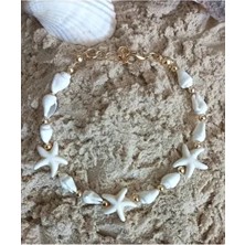 Bng Aksesuar Gold Detaylı Yıldızlı Bileklik Doğal Taş ve Pirinç Malzeme ile Kadınlar İçin Tasarlandı