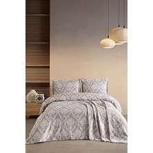 Bir Home Dora Çift Kişilik Yatak Örtüsü Seti Bej Çiçekli Desen Pamuk Polyester Solmaya Dayanıklı