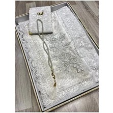 4 Parça Seccade Takımı Çeyizlik Bohça Kutulu Kadife Güpürlü Gelin Damat Seti