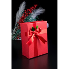 Adenz Kırmızı Hediye Kutusu Kişiselleştirilebilir Saten Kurdele ile Kuru Çiçek Süsleme