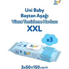 Uni Baby XXL Vücut Temizleme Havlusu 3'lü 150 Yaprak Hassas Ciltler İçin Dermatolojik Test Edilmiş