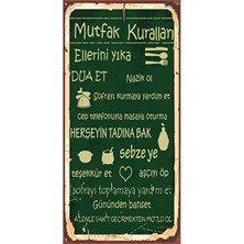 Hayat Poster Mutfak Kuralları Mini Retro Ahşap Poster 10 cm x 20 cm Dekoratif Duvar Tablosu