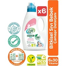 Life by Fakir Life Bitkisel Vegan Sıvı Bebek Çamaşır Deterjanı 1500 ml x 6 Adet %100 Doğal Temizlik Hipoalerjenik