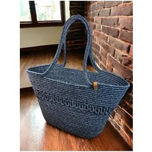 MaVaux Hasır Jüt Kadın Omuz Çantası %100 El Yapımı Vegan Pamuk Materyal Plaj Tekstili