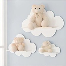 Woodnest 3'lü Beyaz Dekoratif Bulut Çocuk Odası Duvar Rafı Mdf