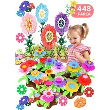 HYD 448 Parça Eğitici Bahçe Çiçek ve Kilitli Diskler Puzzle Yapım Seti Hediyelik İkili Set