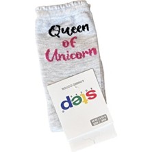 Tek Gri Queen Of Unicorn Soket Çorap
