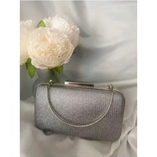 Kumaş Çanta Gümüş Abiye Çanta Taşlı Gece Çantası