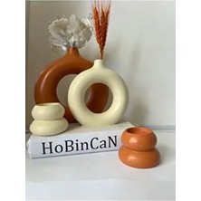 Kiremit Halka Bohem Vazo Mumluk Seti 2'li Dekoratif Donut Obje