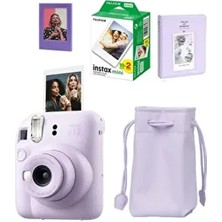 Fujifilm Instax Mini 12 Mor Renkli Fotoğraf Makinesi 20'li Film ve Büzgülü Kılıf Seti