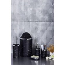 5 Parça Mermer Desen Mat Banyo Seti / Wc Fırçalık, Sıvı - Katı Sabunluk, Çöp Kovası, Diş Fırçalık