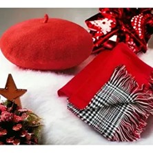 Shopiolog Kadın Çift Taraflı Kaz Ayağı Desenli Şal 70x185 cm Kırmızı Akrilik Kumaşlı Şık Kombin