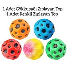 Yükseğe Zıplayan Delikli Bouncer [gökkuşağı ve Renkli] Moon Ball  Uzay Topu 2 Adet