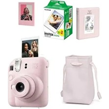 Fujifilm Instax Mini 12 Pembe Fotoğraf Makinesi 20'li Film ve Büzgülü Kılıf ile 64'lük Albüm Seti