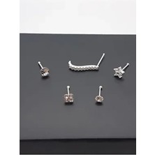 SET 925 Ayar Gümüş 5 Hızma Zirkon Taşlı Kadın Aksesuar Seti 3mm Yuvarlak Yıldız ve Yonca