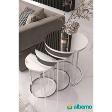 Usta Mekan Usta Gümüş Modern Metal Gümüş (Düz) Aynalı 3lü Zigon Sehpa Cam Malzemeden Şık Tasarım