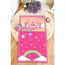 Aymira Home Dekoratif Eğitici Küçük Çocuk Seccade Siyah Kaymaz Taban Polyester Malzeme 60 x 100 Pembe Tema