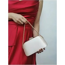 Kadın Saten Ten Nude Abiye Clutch Portföy Zincir Askılı  El Düğün Nişan Gece Omuz  Çantası