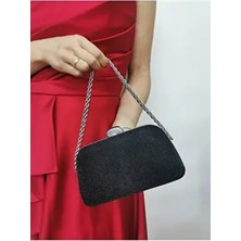Kadın Big Taşlı Siyah Abiye Clutch Portföy Zincir Askılı  El Düğün Nişan Gece Omuz  Çantası