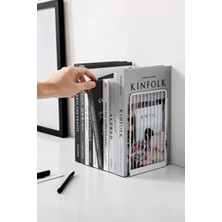 3Art Metal 3Art Beyaz Metal Dekoratif Kitap Tutucu - Metal Raf Düzenleyici Modern Tema