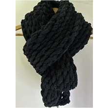 Alize Unisex Siyah Atkı Puffy %100 El Örgüsü Yumuşacık Yünlü 180 * 19 cm Tüm Yaş Grupları İçin