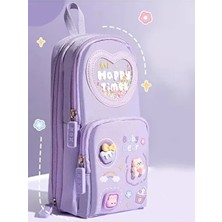 Mavigök Mor Kalem Çanta (Kalemlik) 3 Bölme 6 Hücreli Fermuarlı Mor Okul Çantası Trend Tasarım