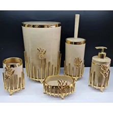 GuvenliPazar 5 Parça Akrilik Yuvarlak Banyo Seti Gold Renkli Kolay Temizlik Özelliği ile