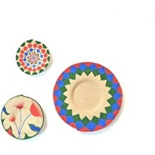 Rustikevdecorart Flower 3'lü Tires Dikişli Hasır Duvar Tabak Seti