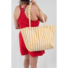 Sarı Çizgili Desen Dokuma Plaj Çantası