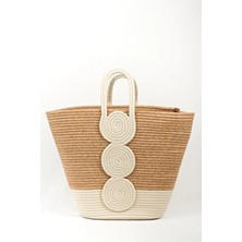 MaVaux Vanillia Büyük El Yapımı Jüt Plaj Çantası Düz Desenli Şık Plaj Tekstili