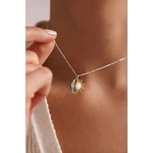Nereze 925 Ayar Gümüş Rodyum Kaplama Beyaz Opal Taşlı Ay Güneş Kolye Özel Tasarım Kadınlar İçin