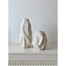 Aysa Home Decor Seramik Bej Dalga Vazo Seti 2'li 18 cm Boyutunda Şık Tasarım ile Dekoratif Parçalar