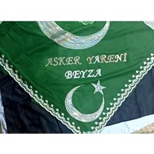 Duru Kişiye Özel Asker Yareni ve Isim Yazılı Yeşil Kına Örtüsü Tirşe Pullu Eldivenli