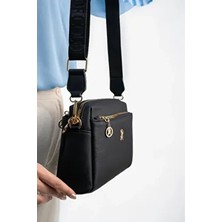 Kadın Siyah 3 Bölmeli Astarlı Ayarlanabilir Kolon Askılı Çapraz Omuz Çantası