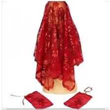 Halay Kına Kına Kırmızı Pullu Gelin Duvağı Kına Örtüsü + 2 Adet Kına Eldiven