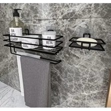 Corelle Kitchen Yapışkanlı Banyo Rafı Metal Kağıt Havlu Tutacağı ve Sabunluk Seti 30 cm x 10 cm Ölçülerle