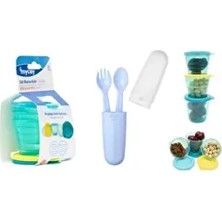 Beslenme Seti Mavi(3'lü Saklama Kabı+Kutulu Çatal Kaşık Seti)
