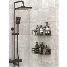 Banyo Mutfak Duş Rafı 2 Adet Şampuanlık Sabunluk Siyah Yapışkanlı Organizer