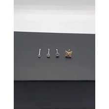 SET 925 Ayar Gümüş Hızma Seti 4 Adet Kadınlar İçin Zirkon Taşlı Altın Kaplama Kelebek Temalı
