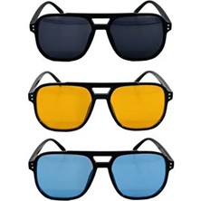 GlimmerGroove Yeni Sezon 3'lü Retro Güneş Gözlüğü Seti Siyah Renkli Camlarla