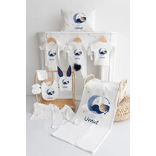 Bebewini %100 Pamuk Baskılı Tavşanlı Bebek Hastane Çıkışı 11’li Isimli Organik Lacivert Unisex Takım Seti