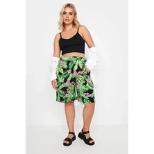 Stil Diva Kadın Büyük Beden Desenli Şort Elastik Bel ve Çift Cep Özelliğiyle 145102