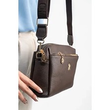 Kadın Acı Kahve 3 Bölmeli Astarlı Ayarlanabilir Kolon Askılı Çapraz Omuz Çantası